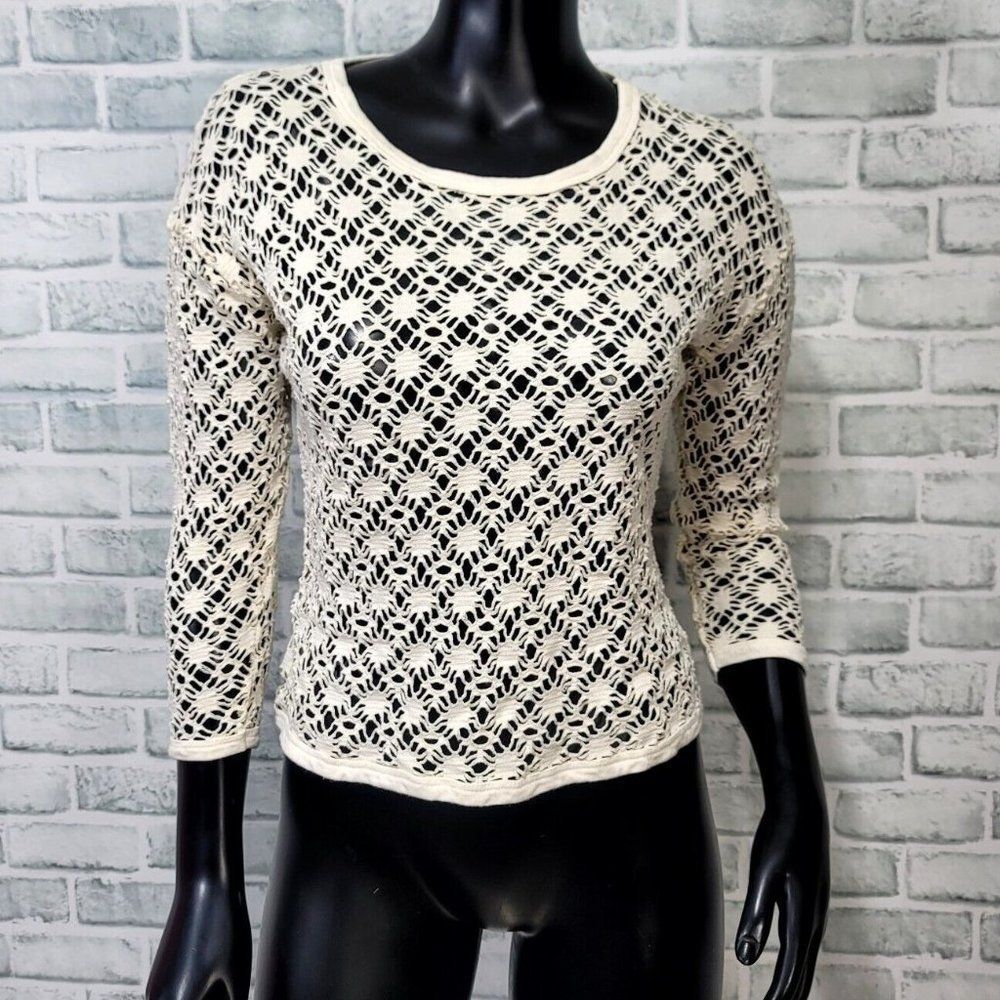 Vintage 90s‎ Bella Mia Womens M White Cutout Mesh Popover Crop Top Club Rave